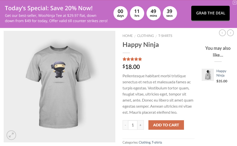 WooCommerce Deal of the day campaign with sticky header