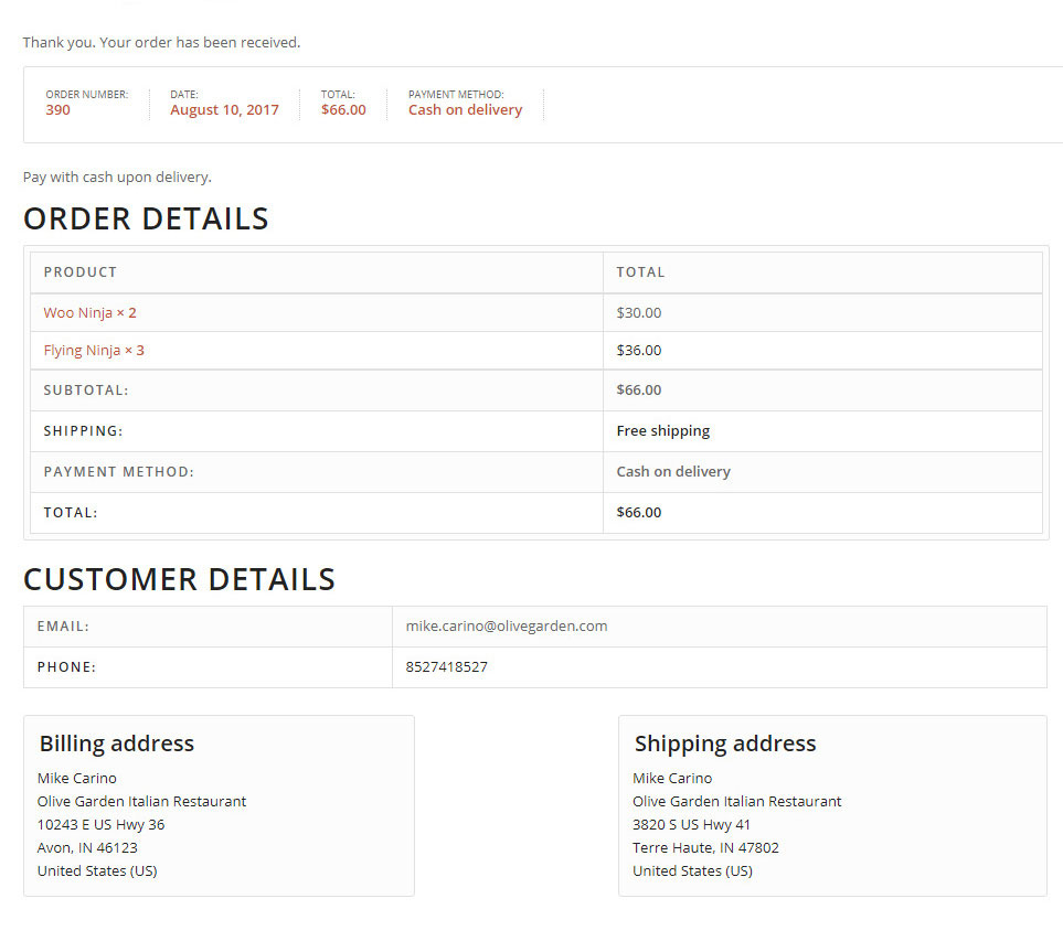 woocommerce order confirmation page 