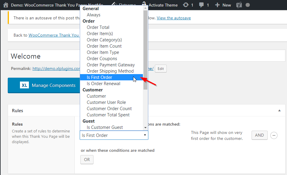 woocommerce thank you page nextmove rule builder